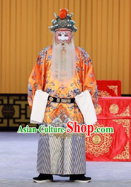 Xiang Jiang Hui Chinese Peking Opera Laosheng Garment Costumes and Headwear Beijing Opera Elderly Man Apparels Official Wu Qi Clothing