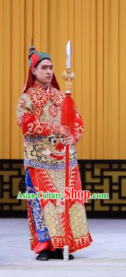 Xiang Jiang Hui Chinese Peking Opera Wusheng Armor Garment Costumes and Headwear Beijing Opera Martial Male Apparels Soldier Clothing