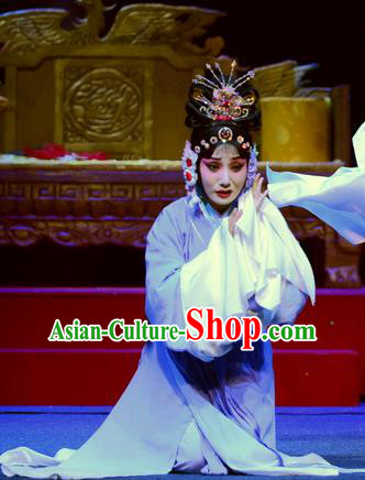 Chinese Ping Opera Distress Maiden Apparels Costumes and Headpieces Da Song Zhong Yi Zhuan Traditional Pingju Opera Noble Consort Li Dress Garment