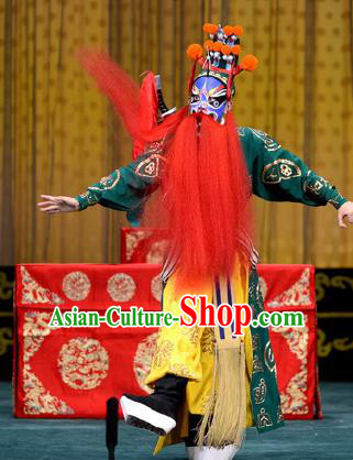 Chained Traps Chinese Peking Opera Takefu Dou Erdun Garment Costumes and Headwear Beijing Opera Wusheng Apparels Martial Male Clothing