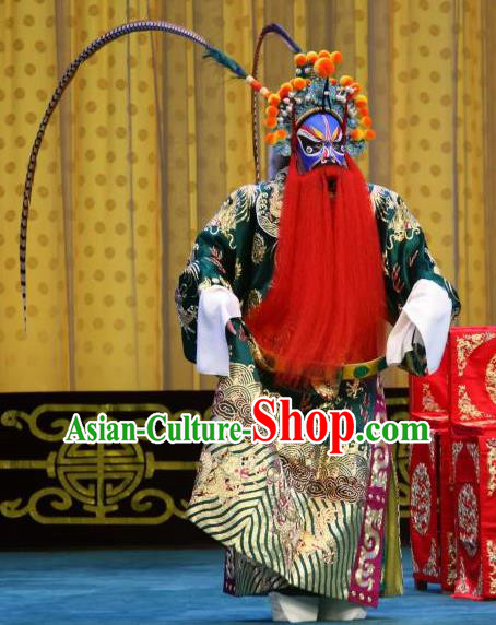 Chained Traps Chinese Peking Opera Martial Male Garment Costumes and Headwear Beijing Opera Jing Role Apparels General Dou Erdun Clothing