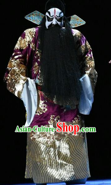 Qing Tian Dao Chinese Peking Opera Treacherous Official Yan Song Garment Costumes and Headwear Beijing Opera Minister Apparels Elderly Male Clothing