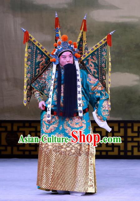 Jiu Jiang Kou Chinese Peking Opera General Garment Costumes and Headwear Beijing Opera Wusheng Apparels Martial Male Kao Armor Suit with Flags Clothing