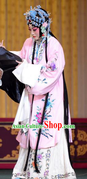 Chinese Beijing Opera Hua Tan Li Guizhi Apparels Qi Shuang Hui Costumes and Headdress Traditional Peking Opera Actress Dress Young Mistress Garment