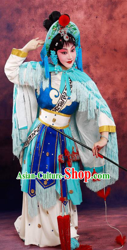 Chinese Beijing Opera Diva Apparels Lian Jinfeng Costumes and Headdress Traditional Peking Opera Fisher Maiden Dress Country Woman Garment