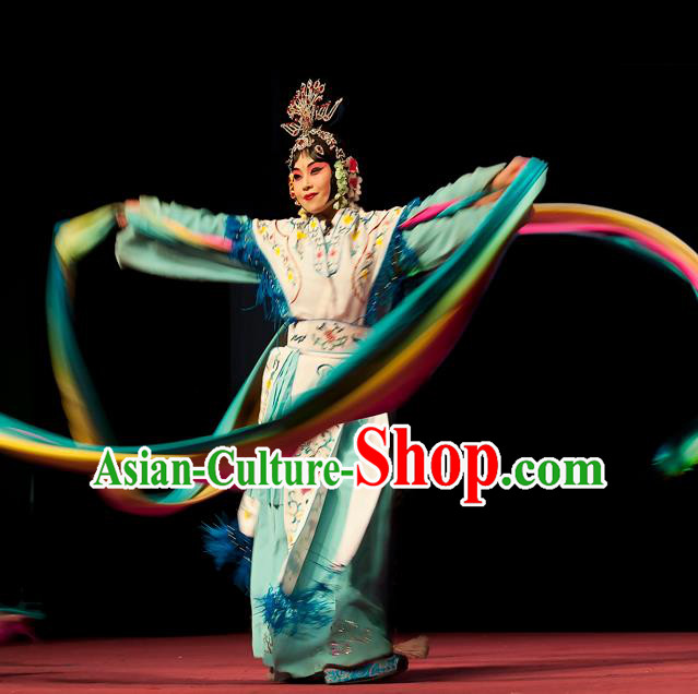 Chinese Beijing Opera Apparels Goddess Costumes and Headdress Petal Sprinkles From Heaven Traditional Peking Opera Hua Tan Dress Young Female Garment