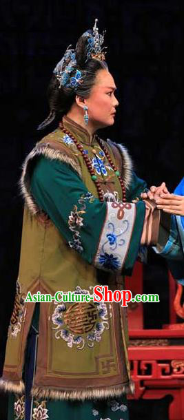 Chinese Beijing Opera Elderly Female Apparels Yue Zhao Sai Bei Costumes and Headdress Traditional Peking Opera Noble Dame Dress Garment