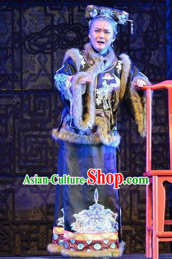 Chinese Beijing Opera Elderly Female Apparels Yue Zhao Sai Bei Costumes and Headdress Traditional Peking Opera Laodan Dress Old Dame Garment