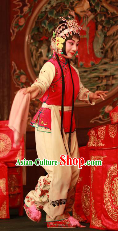 Chinese Beijing Opera Xiaodan Apparels Shi Wen Hui Costumes and Headpieces Traditional Peking Opera Young Lady Dress Maidservant Garment