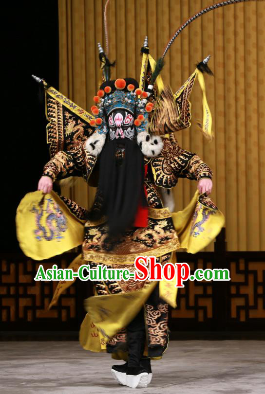 Zhan Wan Cheng Chinese Peking Opera Kao Garment Costumes and Headwear Beijing Opera General Xu Chu Apparels Armor Clothing with Flags