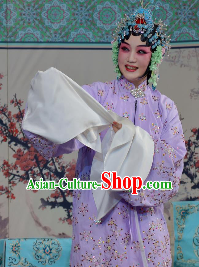 Chinese Beijing Opera Hua Tan Young Mistress Apparels Chun Gui Meng Costumes and Headpieces Traditional Peking Opera Actress Purple Dress Garment