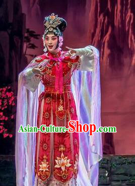 Chinese Beijing Opera Goddess Dance Apparels Daming Prefecture Costumes and Headpieces Traditional Peking Opera Hua Tan Red Dress Garment