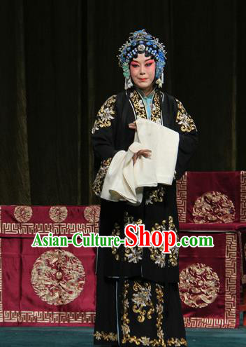 Chinese Beijing Opera Young Female Apparels Yu Guo Yuan Costumes and Headpieces Traditional Peking Opera Imperial Concubine Dress Diva Black Garment