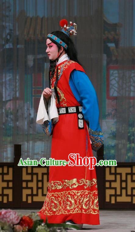 Wu Zetian Chinese Peking Opera Xiaosheng Garment Costumes and Headwear Beijing Opera Young Male Apparels Crown Prince Li Xian Clothing