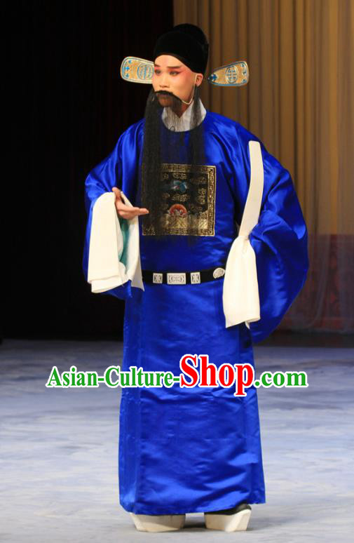 Qing Guan Ce Chinese Peking Opera Laosheng Garment Costumes and Headwear Beijing Opera Apparels Official Kou Zhun Clothing