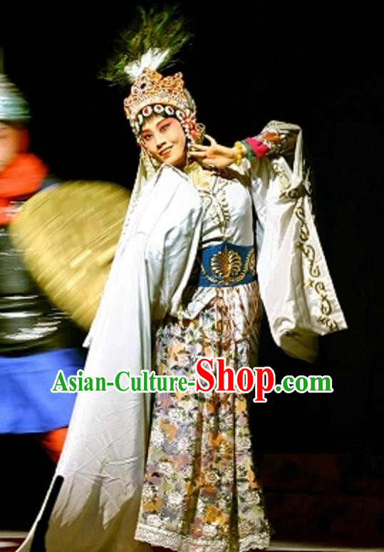 Chinese Beijing Opera Fairy Apparels Cave of Silver Wed Costumes and Headdress Traditional Peking Opera Hua Tan Dress Diva Yue Xia Garment