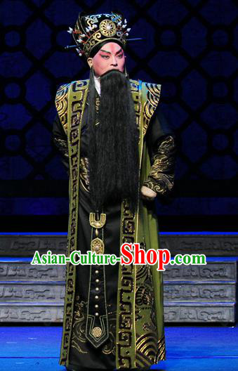 King Zhao Wuling Chinese Peking Opera Laosheng Garment Costumes and Headwear Beijing Opera Elderly Male Apparels Minister Clothing