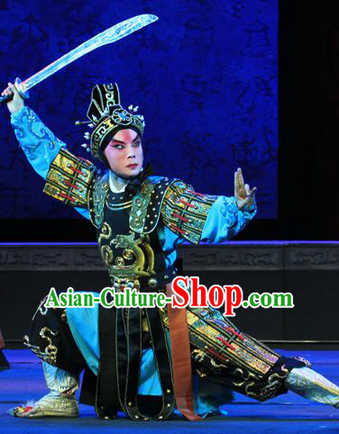 King Zhao Wuling Chinese Peking Opera Soldier Garment Costumes and Headwear Beijing Opera Martial Male Armor Apparels Wusheng Clothing