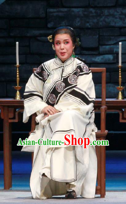 Chinese Beijing Opera Dame White Apparels The Grand Mansion Gate Costumes and Headdress Traditional Peking Opera Elderly Female Dress Garment
