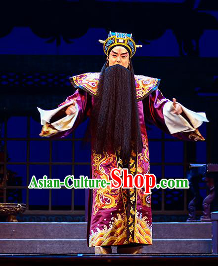 Anecdote of Jian An Chinese Peking Opera Chancellor Garment Costumes and Headwear Beijing Opera Elderly Male Apparels Prime Minister Cao Cao Clothing