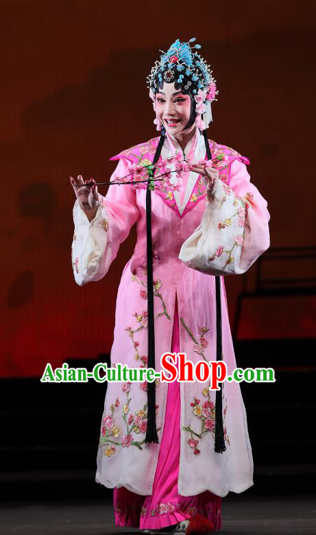 Chinese Beijing Opera Noble Female Apparels Mei Hua Zan Costumes and Headdress Traditional Peking Opera Young Lady Dress Princess Garment