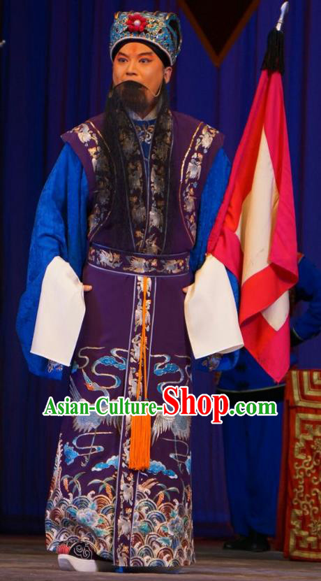 Legend of Xu Mu Chinese Peking Opera Elderly Male Apparels Costumes and Headpieces Beijing Opera Strategist Xu Shu Garment Clothing