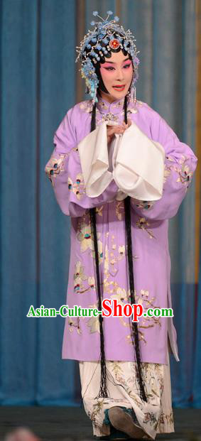 Chinese Beijing Opera Huadan Garment Snow in June Costumes and Hair Accessories Traditional Peking Opera Actress Purple Dress Distress Maiden Apparels