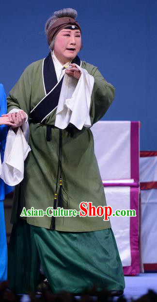 Chinese Ping Opera Old Dame Apparels Costumes and Headpieces Shao Gu Ji Traditional Pingju Opera Elderly Woman Green Dress Garment