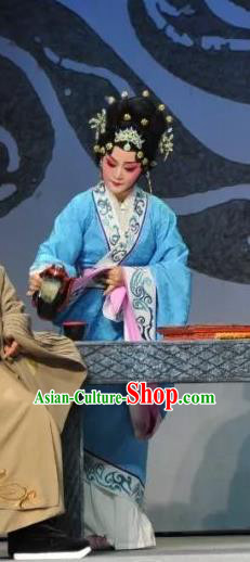 Chinese Beijing Opera Diva Qi Huai Garment Costumes and Hair Accessories Traditional Peking Opera Chang Le Wei Yang Hua Tan Blue Dress Actress Apparels