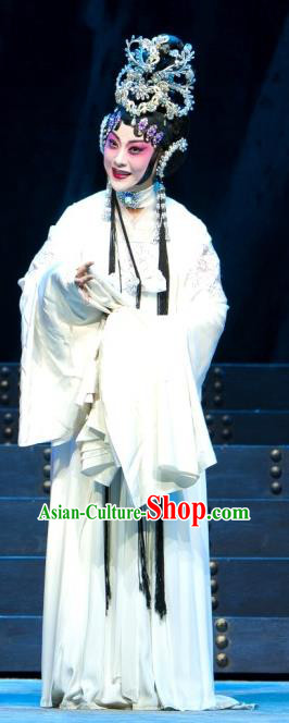 Chinese Beijing Opera Diva Li Ruiyun Garment Costumes and Hair Accessories Traditional Peking Opera The Tiger Generals Hua Tan Dress Actress White Apparels