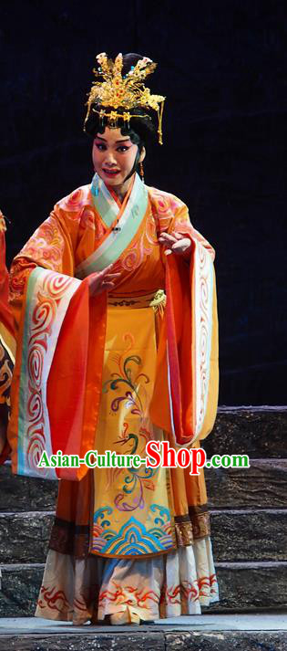 Chinese Beijing Opera Queen Garment Costumes and Hair Accessories King of Qi Tian Heng Traditional Peking Opera Hua Tan Dress Empress Apparels