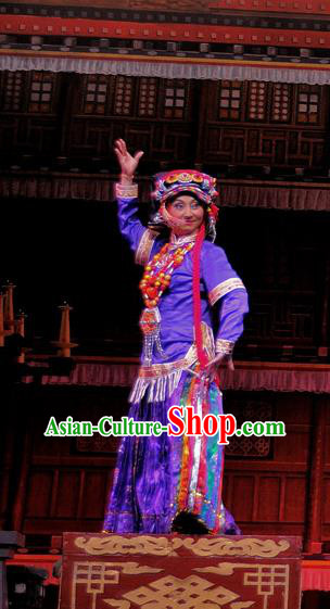 Chinese Sichuan Opera Actress Costumes and Hair Accessories Chen Ai Luo Ding Traditional Peking Opera Tibetan Female Purple Dress Countess Apparels