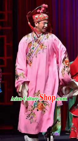 Divorce Case Chinese Sichuan Opera Xiaosheng Apparels Costumes and Headpieces Peking Opera Chou Garment Young Male Pink Robe Clothing