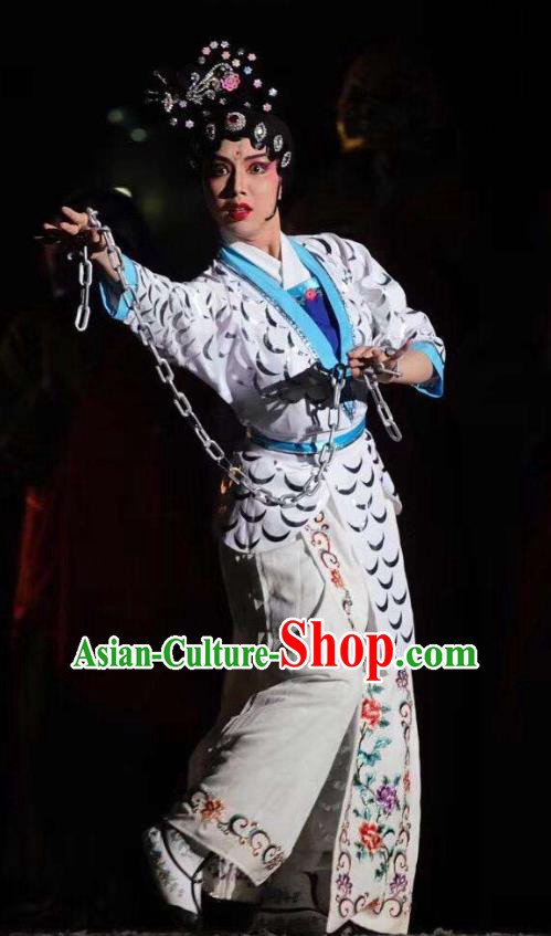 Chinese Sichuan Opera Actress The Legend of White Snake Bai Suzhen Garment Costumes and Hair Accessories Traditional Peking Opera Young Lady Dress Heroine Apparels