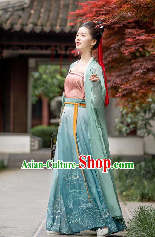 Chinese Ancient Young Lady Hanfu Dress Garment Traditional Song Dynasty Civilian Female Historical Costumes Complete Set