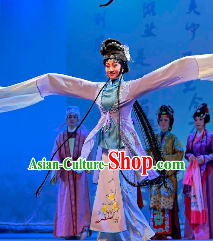 Chinese Sichuan Opera Young Female Garment Costumes and Hair Accessories Traditional Peking Opera Diva Xue Baochai Maidservant Dress Apparels