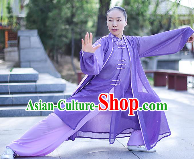 Chinese Traditional Tai Chi Competition Costume Professional Tai Ji Training Outfits Clothing Top Grade Martial Arts Purple Uniform for Women