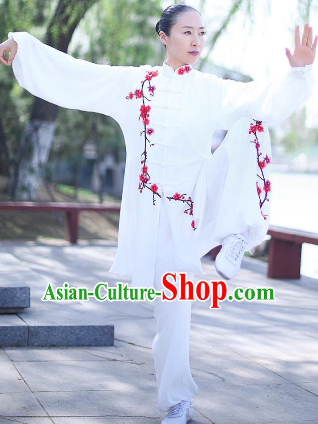 Chinese Traditional Tai Chi Competition White Costume Professional Tai Ji Training Outfits Top Grade Martial Arts Uniform for Women