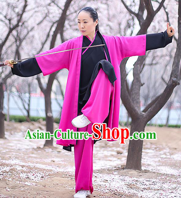 Chinese Traditional Tai Chi Competition Costume Professional Martial Arts Training Outfits Top Grade Tai Ji Performance Rosy Uniform for Women