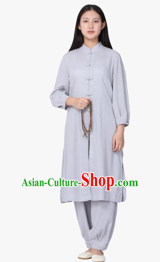 Chinese Traditional Meditation Costume Top Grade Tai Ji Uniforms Professional Tang Suit Grey Zen Outfits for Women