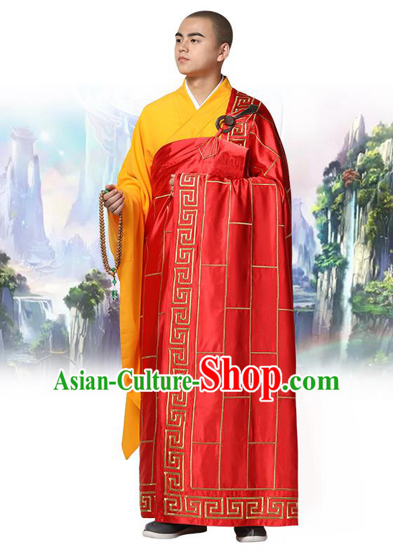 Chinese Traditional Monk Red Silk Frock Costume Buddhism Clothing Cassock Bonze Garment for Men
