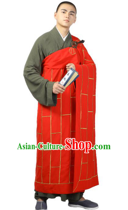 Chinese Traditional Monk Red Kasaya Costume Bonze Cassock Garment Buddhism Dharma Assembly Clothing for Men