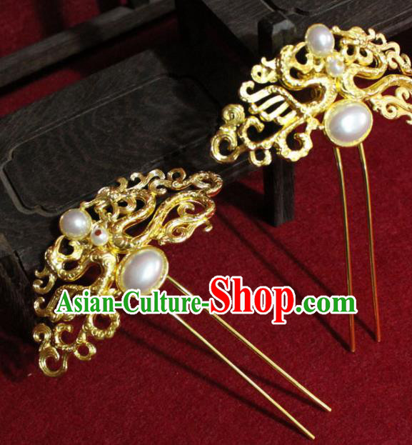 Traditional Chinese Handmade Hair Clips Ancient Princess Hair Accessories Pearl Hairpin Golden Hair Stick for Women