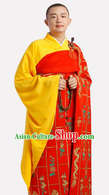 Chinese Traditional Monk Thousand Flowers Kasaya Costume Meditation Vestment Garment Buddhist Red Cassock for Men
