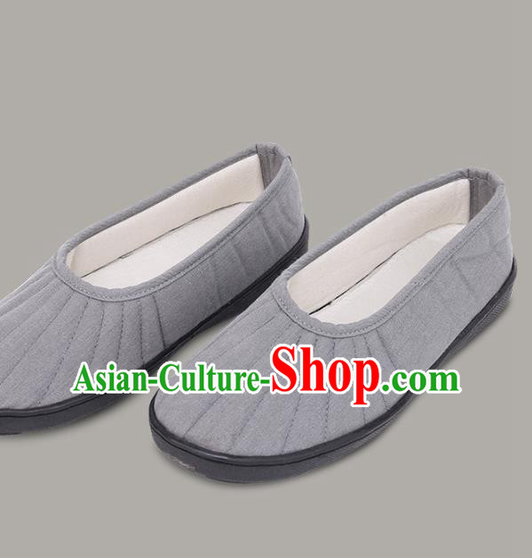 Top Grade Chinese Monk Shoes Traditional Buddhist Shoes Priest Grey Shoes