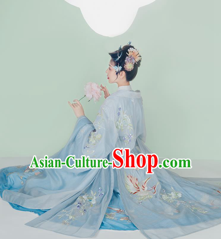 Chinese Ancient Jin Dynasty Imperial Consort Blue Hanfu Dress Traditional Court Female Historical Costumes Garment for Women