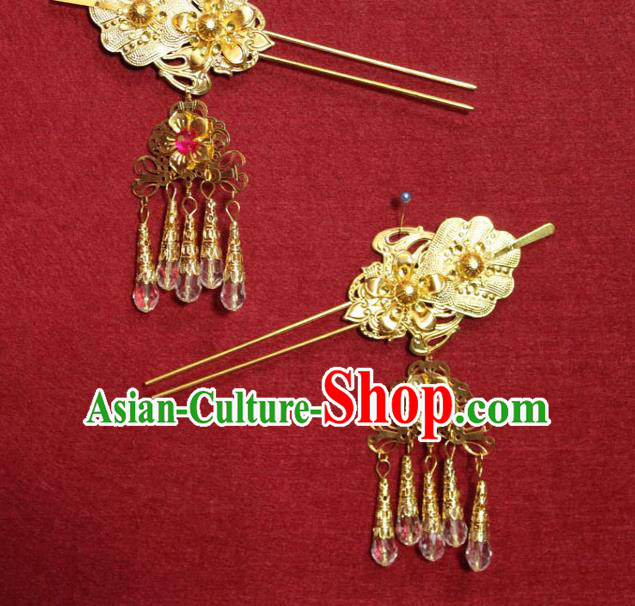 Traditional Chinese Handmade Golden Hairpins Ancient Queen Tassel Hair Clip Hair Accessories for Women