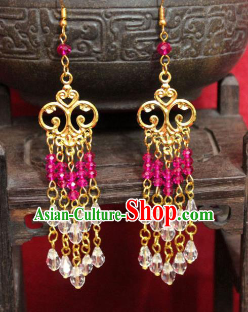 Traditional Chinese Ancient Princess Beads Tassel Earrings Handmade Jewelry Accessories Eardrop for Women