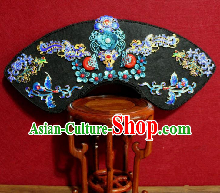 Chinese Ancient Qing Dynasty Queen Hair Jewelry Traditional Handmade Hairpins Hair Accessories Cloisonne Phoenix Coronet Complete Set