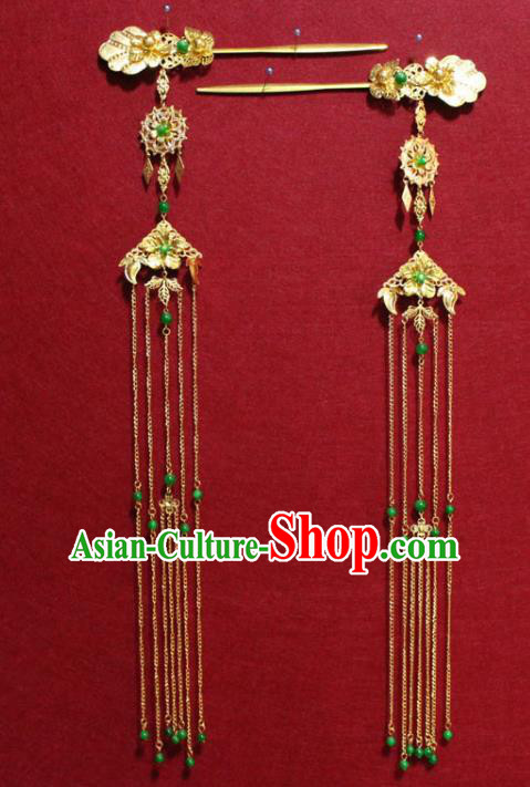 Traditional Chinese Handmade Golden Long Tassel Hair Clip Ancient Queen Hairpins Hair Accessories Court Headwear for Women